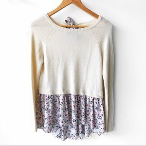 Lauren Conrad Cream Sweater W/ Floral Peplum
